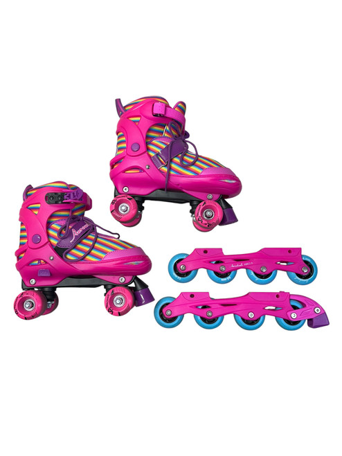 Vist Large View of Product Image Which is Used AREOWHEEL Junior Roller Quad Skates Pink Adjustable