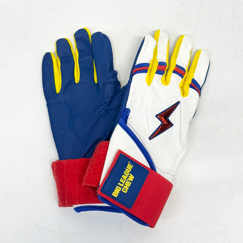Vist Large View of Product Image Which is Used BRUCE BOLT YOUTH BIG LEAGUE CHEW BB/SB Batting Gloves White MD