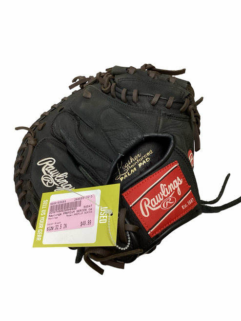 Vist Large View of Product Image Which is Used Rawlings PREMIUM SERIES BB/SB Catchers RH Throw Black 32 1/2"