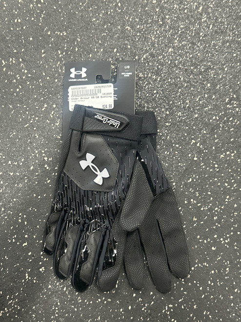 Vist Large View of Product Image Which is Used Under Armour BB/SB Batting Gloves Black LG