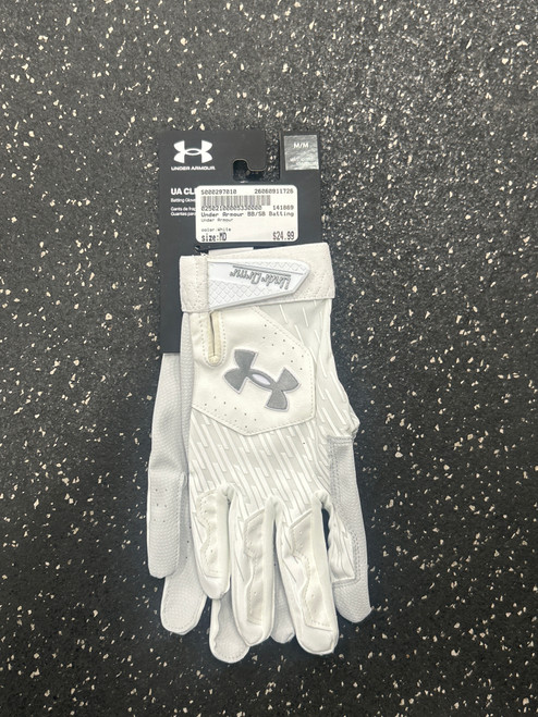Vist Large View of Product Image Which is Used Under Armour BB/SB Batting Gloves White MD