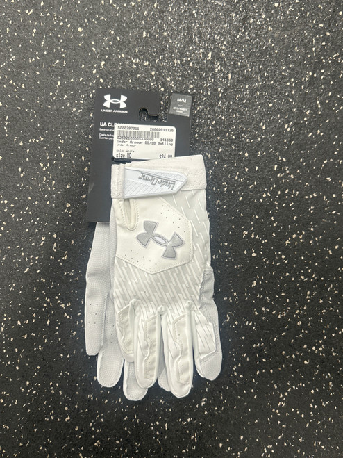 Vist Large View of Product Image Which is Used Under Armour BB/SB Batting Gloves White MD
