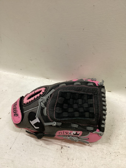 Vist Large View of Product Image Which is Used Louisville Slugger DV1100 RH Throw Fastpitch Gloves Black And Pink 11"
