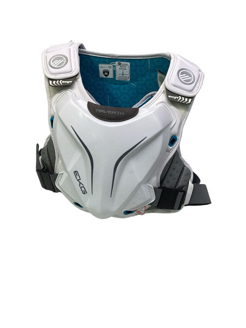 Vist Large View of Product Image Which is Used Maverik EKG SHIFT Lacrosse Shoulder Pads White MD