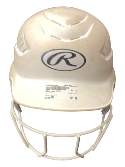 Vist Large View of Product Image Which is Used Rawlings RCFH Batting Helmet w/Mask White MD