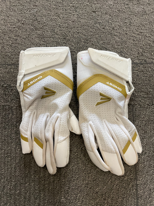 Vist Large View of Product Image Which is Used Easton GHOST BB/SB Batting Gloves White And Gold MD