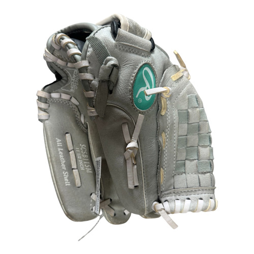Vist Large View of Product Image Which is Used Rawlings SURE CATCH RH Throw Fastpitch Gloves Turquoise 11 1/2"