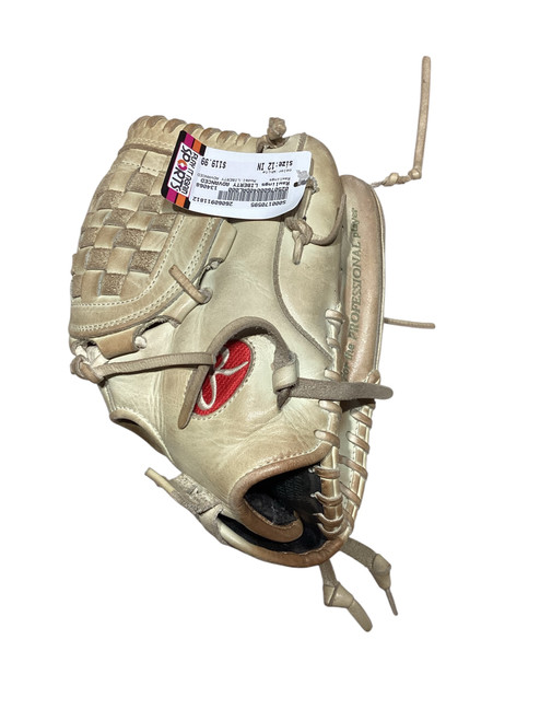 Vist Large View of Product Image Which is Used Rawlings LIBERTY ADVANCED RH Throw Fastpitch Gloves White 12"