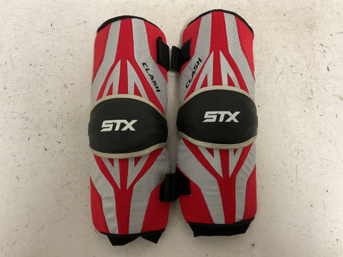 Vist Large View of Product Image Which is Used STX CLASH Lacrosse Arm Pads/Guards Cardinal And Black LG
