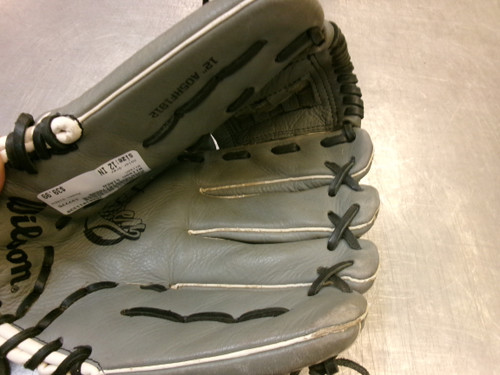 Vist Large View of Product Image Which is Used Wilson SIREN RH Throw Fastpitch Gloves Grey 12"