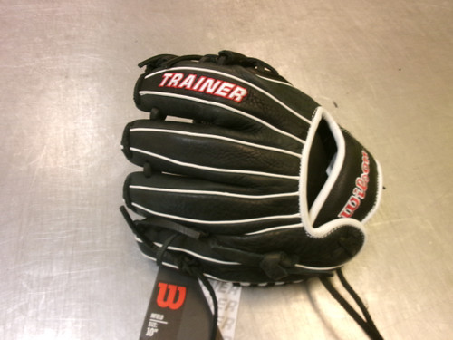 Vist Large View of Product Image Which is Used Wilson TRAINER BB/SB Glove RH Throw Black 10"