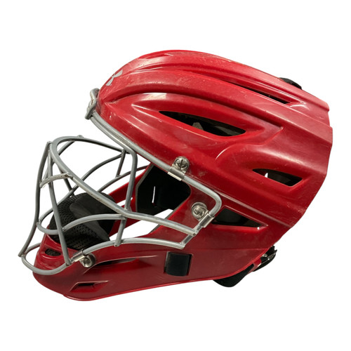 Vist Large View of Product Image Which is Used Under Armour UAAG2YVS-1 Catchers Helmet w/Mask Red One Size