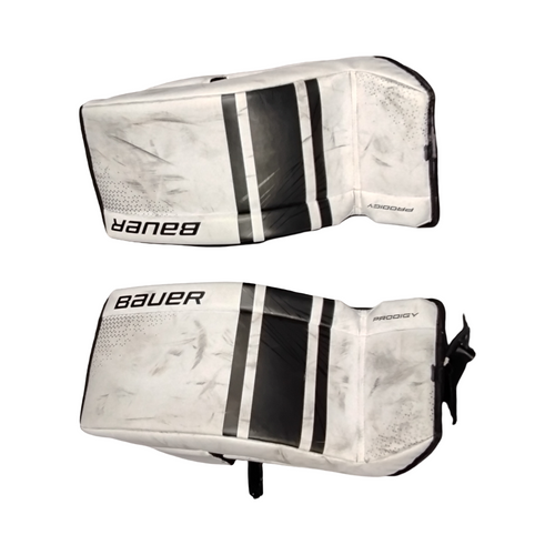 Vist Large View of Product Image Which is Used Bauer PRODIGY Goalie Leg Pads Youth White 22"