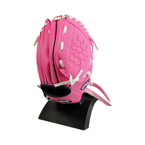 Vist Large View of Product Image Which is Used Rawlings PLAYER SERIES BB/SB Glove RH Throw Purple And Pink 9"