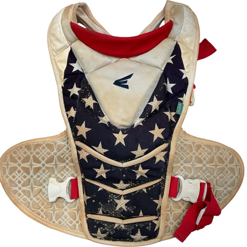Vist Large View of Product Image Which is Used Easton JEN SCHRO THE VERY BEST Catchers Chest Protector White/Red/Navy Adult