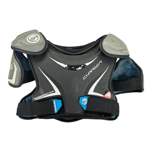 Vist Large View of Product Image Which is Used Maverik CHARGER Lacrosse Shoulder Pads Black SM