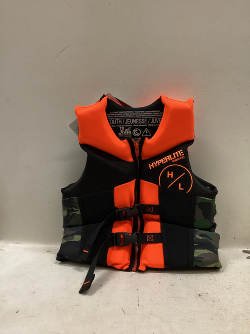 Vist Large View of Product Image Which is Used Youth PFD Black And Orange Youth 50-90