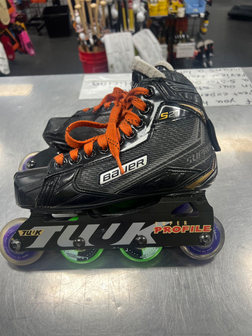 Vist Large View of Product Image Which is Used Bauer SUPREME S27 GOALIE SKATES Roller Hockey Skates Black Junior 03.5