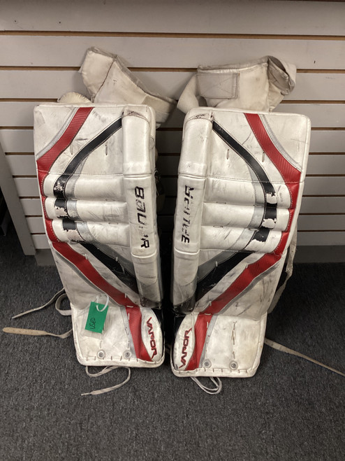 Vist Large View of Product Image Which is Used Bauer VAPOR Goalie Leg Pads Inter White 31"