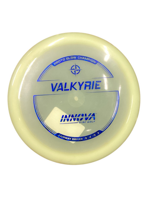 Vist Large View of Product Image Which is Used Innova PROTO GLOW VALKYRIE Disc Golf Driver Yellow