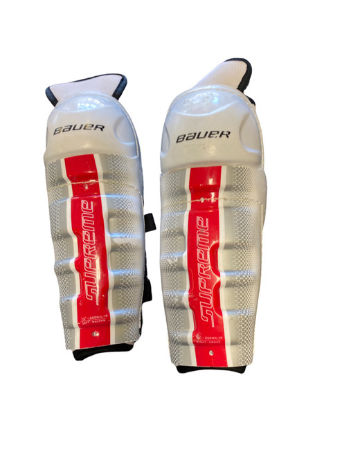 Vist Large View of Product Image Which is Used Bauer SUPREME Junior Shin Guards White 10"
