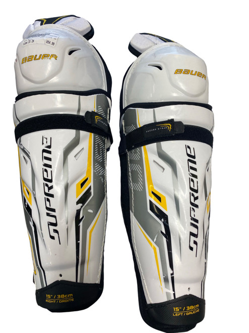 Vist Large View of Product Image Which is Used Bauer SUPREME 190 Senior Shin Guards White 15"