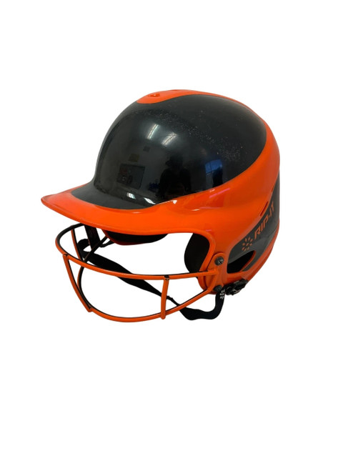 Vist Large View of Product Image Which is Used RIP-IT S/M Softball Batting Helmet w/Mask Black And Orange