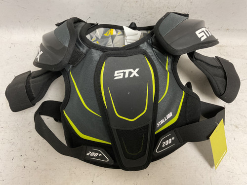 Vist Large View of Product Image Which is Used STX STALLION 200+ Lacrosse Shoulder Pads Black And Neon Green MD