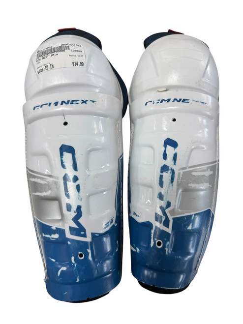 Vist Large View of Product Image Which is Used CCM NEXT Junior Shin Guards White 10"