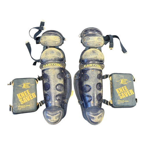 Vist Large View of Product Image Which is Used Easton SHIN GUARDS Catchers Leg Guards Navy Blue Junior