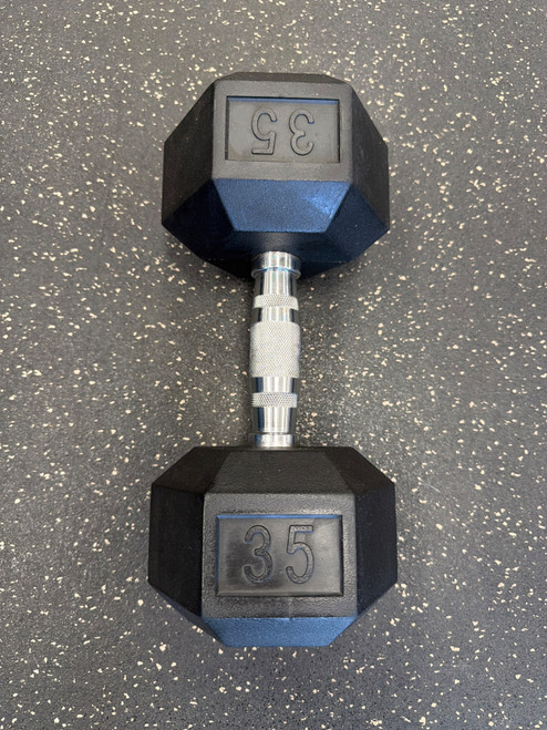 Vist Large View of Product Image Which is New 35-LB RUBBER DUMBBELL Hex Dumbbell (Each) 35 lb