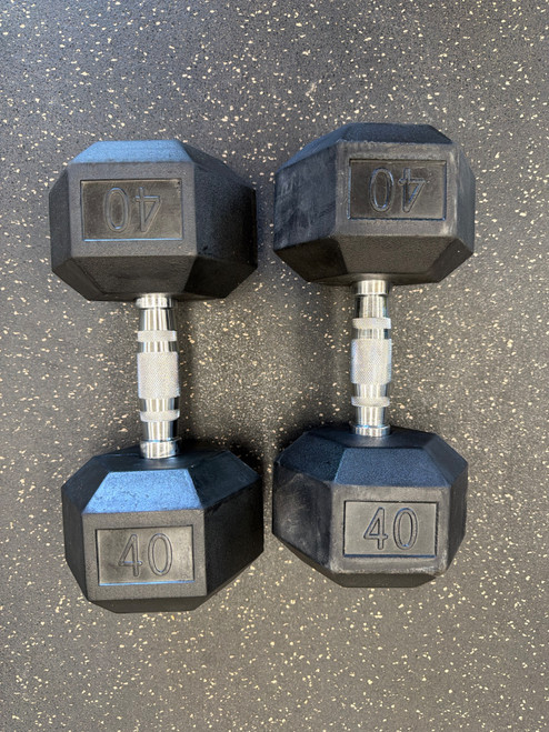 Vist Large View of Product Image Which is New 40-LB RUBBER DUMBBELL PAIR Hex Dumbbell (Pair) 40 lb