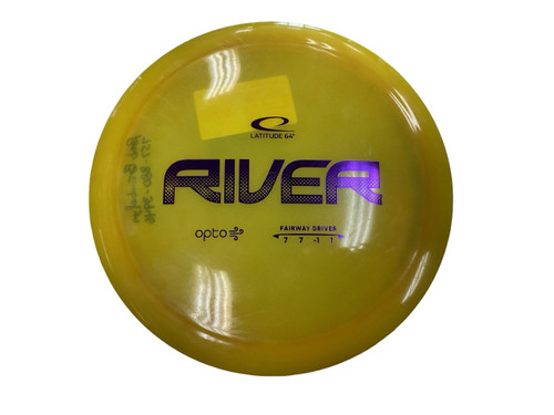 Vist Large View of Product Image Which is Used Latitude 64 OPTO AIR RIVER Disc Golf Driver Yellow 159g