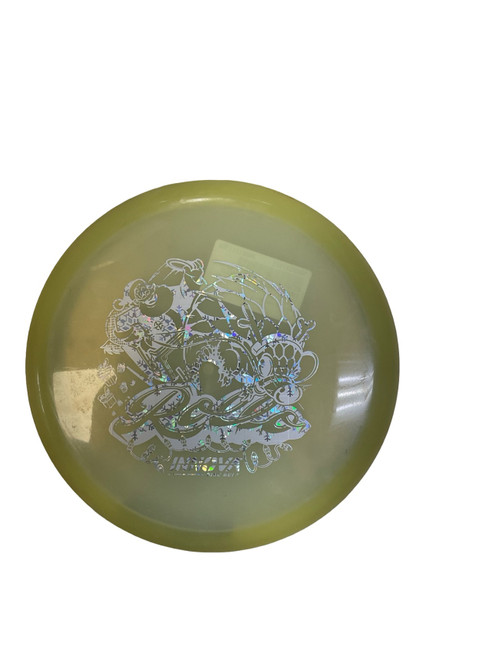 Vist Large View of Product Image Which is Used Innova CHAMP GLOW ROLLO Disc Golf Mid Range Cream White