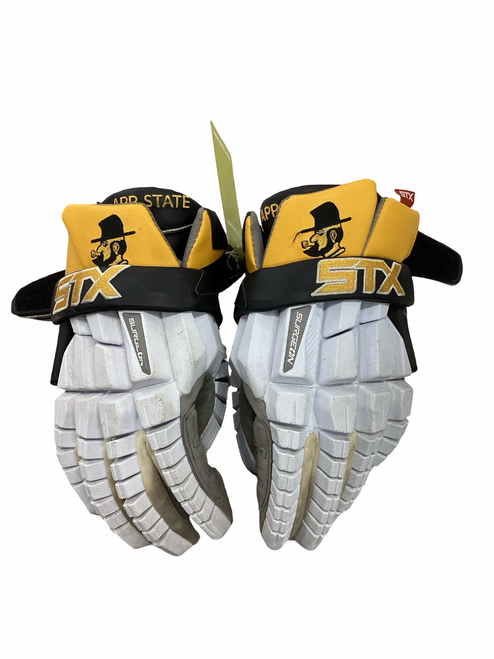 Vist Large View of Product Image Which is Used STX SURGEON Lacrosse Gloves Mens White LG
