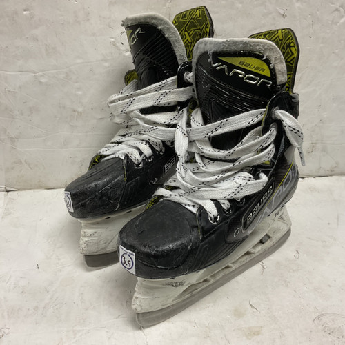 Vist Large View of Product Image Which is Used Bauer VAPOR 3X Junior Hockey Skate White/Black/Yellow Junior 03.5