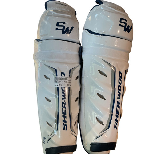 Vist Large View of Product Image Which is Used Sher-wood PMP SHINS Senior Shin Guards White 16"