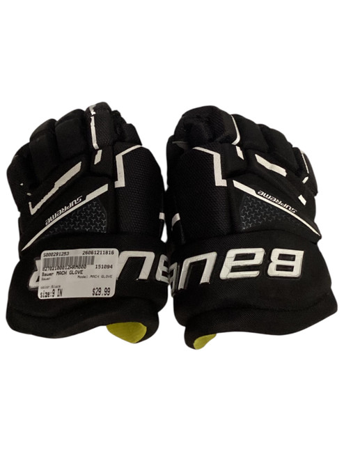 Vist Large View of Product Image Which is Used Bauer MACH GLOVE Youth Gloves Black 9"