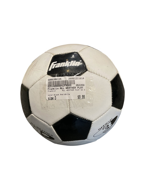 Vist Large View of Product Image Which is Used Franklin ALL WEATHER PLAY SZ 3 All Size Soccer Ball Black And White 3