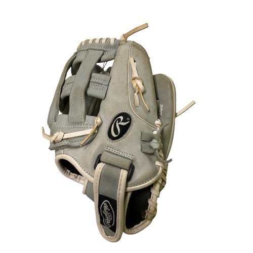Vist Large View of Product Image Which is Used Rawlings HIGHLIGHT SERIES HFP125HGW RH Throw Fastpitch Gloves Grey 12 1/2"