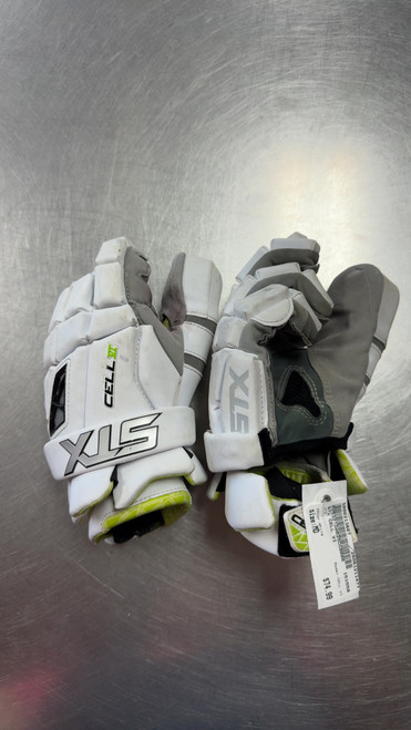 Vist Large View of Product Image Which is Used STX CELL VI Lacrosse Gloves Mens White MD