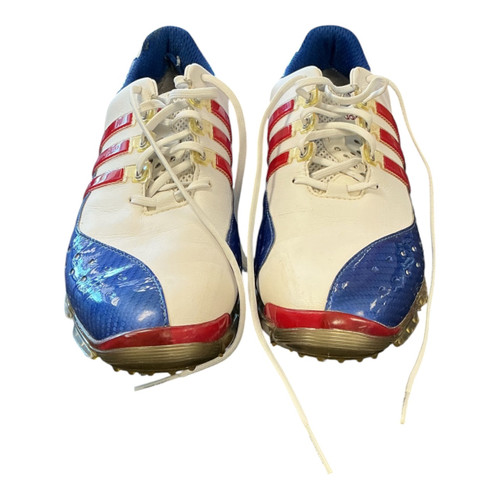 Vist Large View of Product Image Which is Used Adidas Mens Golf Shoes White/Red/Navy Senior 9