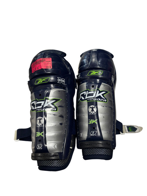 Vist Large View of Product Image Which is Used Reebok XHYPER Youth Shin Guards Navy Blue 10"