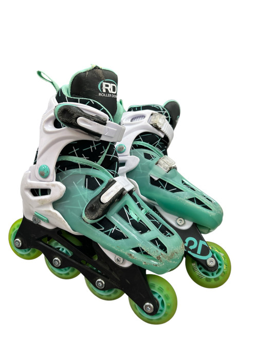 Vist Large View of Product Image Which is Used RollerDerby ADJ 12-2 REC SKATES Child Rec Fitness Skates Green Adjustable