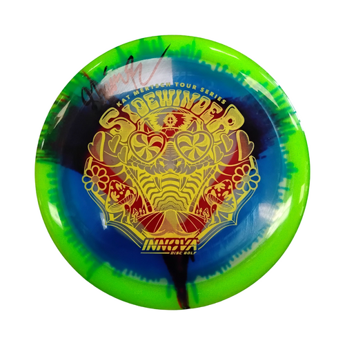 Vist Large View of Product Image Which is Used Innova KAT MERTSCH SIDEWINDER Disc Golf Driver Green 176g
