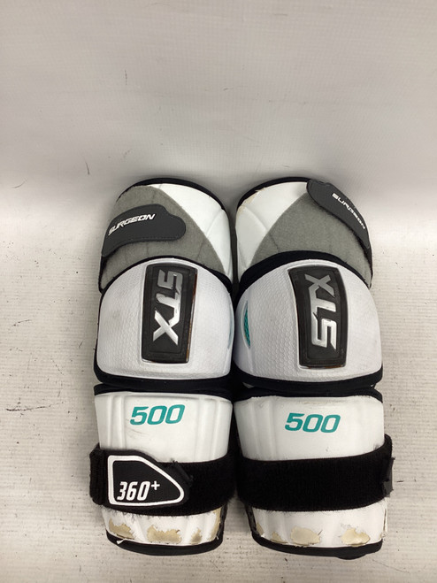 Vist Large View of Product Image Which is Used STX SURGEON 500 Lacrosse Arm Pads/Guards White LG