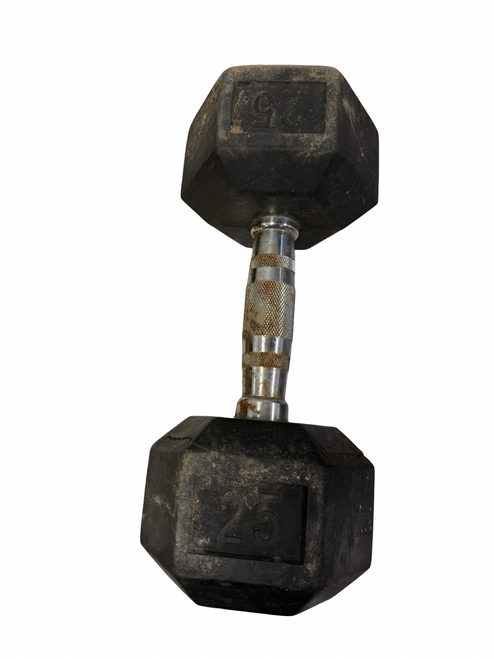 Vist Large View of Product Image Which is Used Rubber Hex Dumbbell (Each) 25 lb
