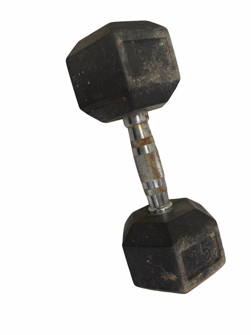 Vist Large View of Product Image Which is Used Rubber Hex Dumbbell (Each) 25 lb