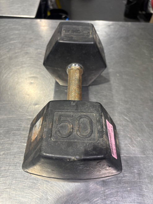 Vist Large View of Product Image Which is Used Rubber Hex Dumbbell (Each) 50 lb