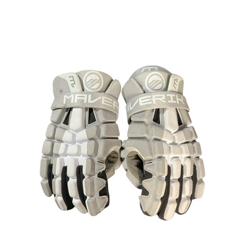 Vist Large View of Product Image Which is Used Maverik 12IN MAVERIK MX GLOVES Lacrosse Gloves Junior Grey 12"